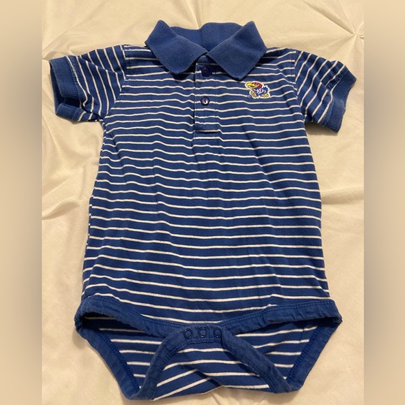 Two Feet Ahead University of Kansas Jayhawks Baby Striped Polo Onesie 12 Months - Picture 1 of 6